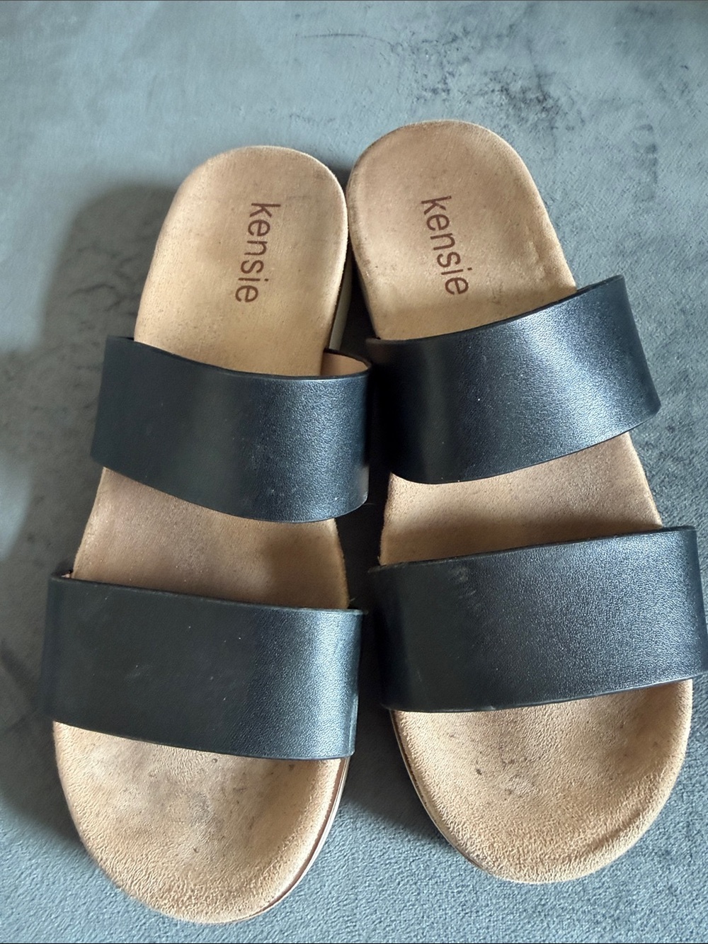 Kensie Kids Black Double-Strap Slide Sandals with Tan Footbed